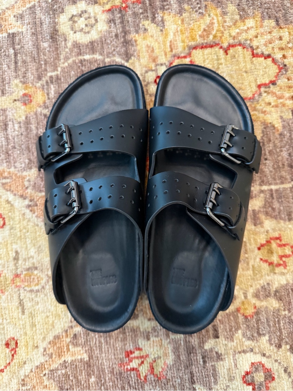 NWOB The Kooples Black Leather Double-Buckle Slide Sandals